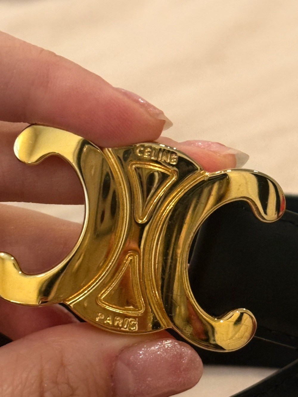 Celine Black Leather Belt with Gold Double-C Motif Buckle - Picture 2 of 3